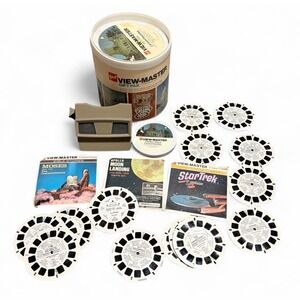 Vintage GAF View-Master Gift Pak Viewer Reels Lot Star Trek Apollo Case Cartoon